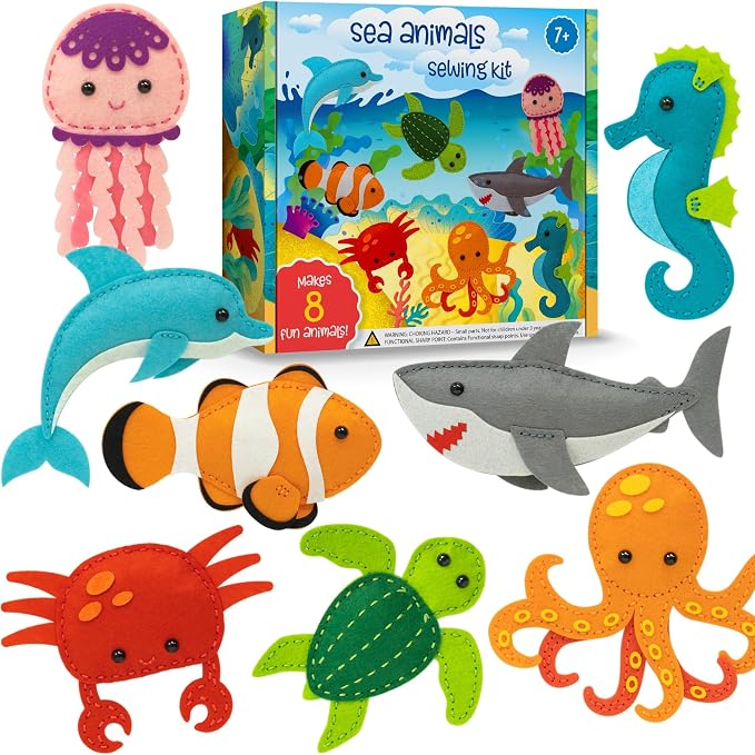 Craftorama Sewing Kit for Kids, Fun and Educational Fairytale Craft Set for Boys and Girls Age 7-12, Sew Your Own Felt Animals Craft Kit for Beginners, 165 Piece Set