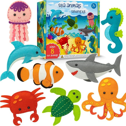 Craftorama Sewing Kit for Kids, Fun and Educational Fairytale Craft Set for Boys and Girls Age 7-12, Sew Your Own Felt Animals Craft Kit for Beginners, 165 Piece Set