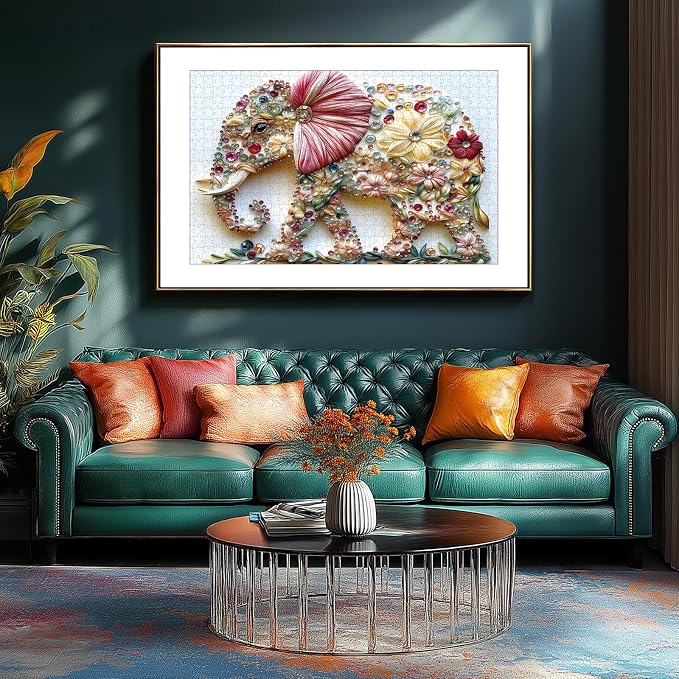 Elephant 300 Piece Puzzles for Adults Cute Animal Flower Crystal Embroidery Art Jigsaw Puzzles Pretty Colorful Floral Puzzles Unique Family Challenging Games Gift for Seniors Adults Puzzle (17"x11")