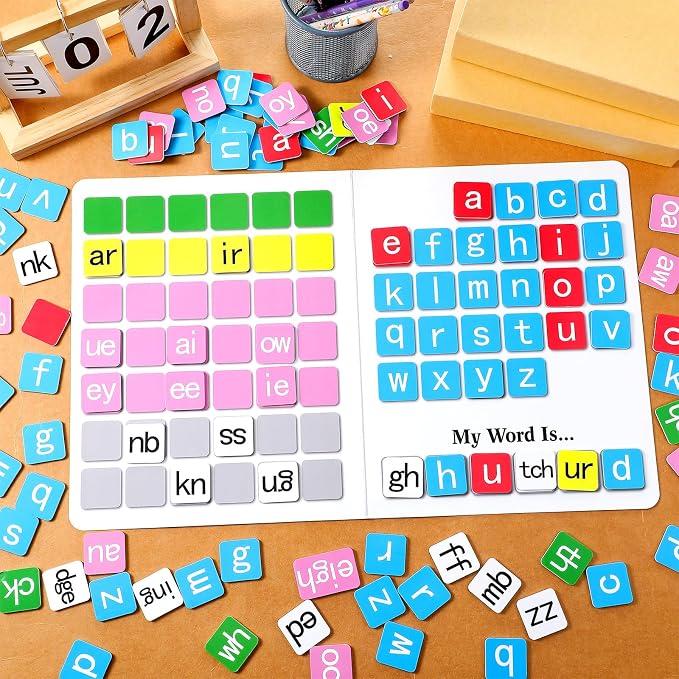 Ireer 1 Set Phonics Magnetic Letter Tiles Set Spelling Reading Games Board Manipulative Phonemic Awareness Sentence Building Alphabet ABC Fridge Magnets Homeschool Classroom Learning Activity