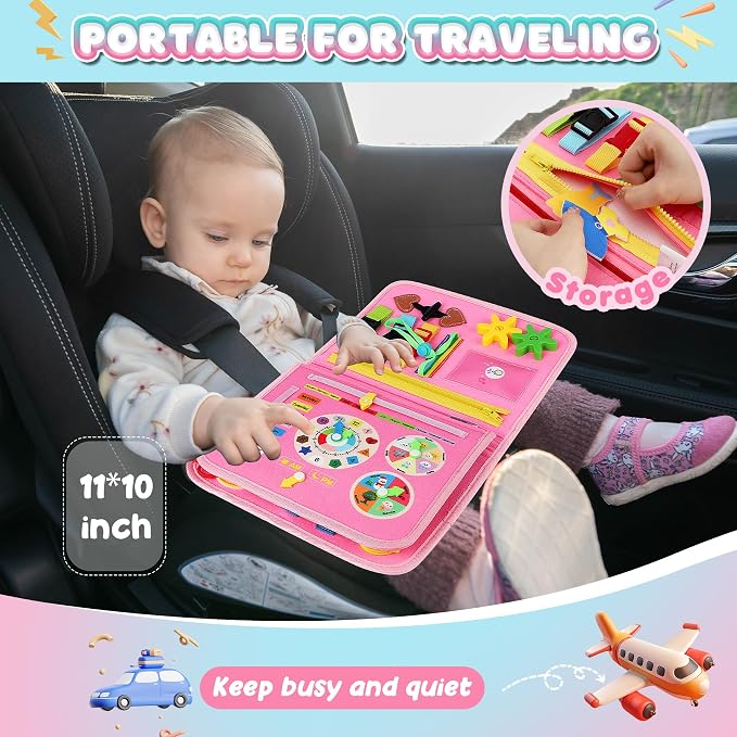 URMYWO Toddler Busy Board - Busy Book Montessori Toys Ages 3 and up - Preschool Learning Activities with Alphabet Number Animal, Educational Travel Toys Birthday Gifts for Kids