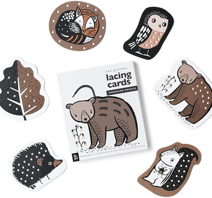 Wee Gallery Woodland Lacing Cards for Kids Ages 3-5 – Educational Sewing for Kids, Travel Activity Game, Fine Motor Skills Montessori-Inspired Toddler Lacing Toy Cards