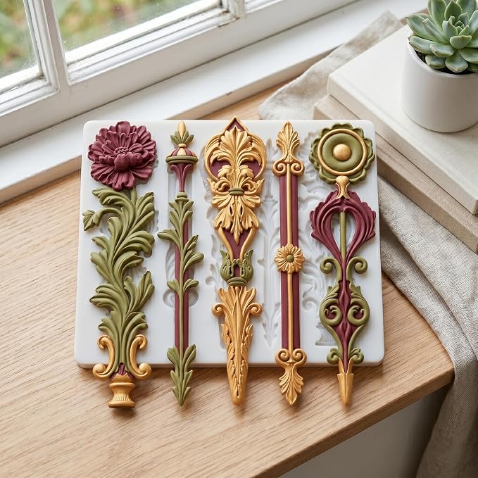 Baroque Relief Flower Silicone Mold Baroque Leaves Scroll Lace Polymer Clay Molds for DIY Craft Epoxy Resin Casting Polymer Clay Tools Crafts Air Dry Jewelry Making