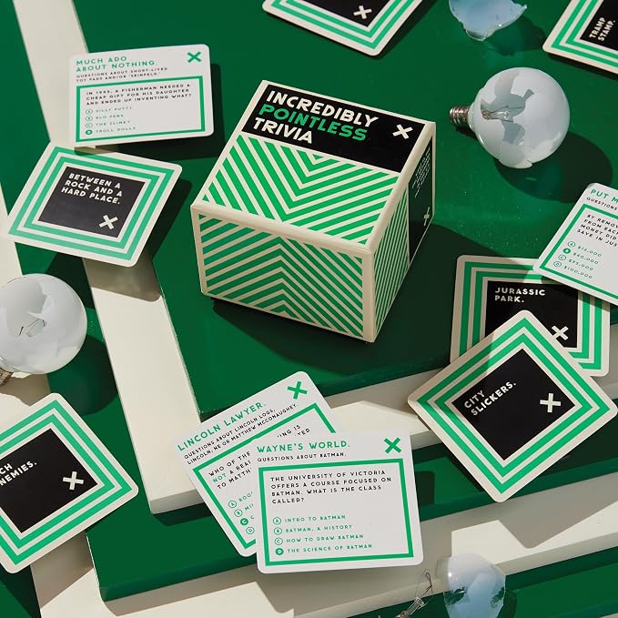 Brass Monkey Incredibly Pointless – Trivia Card Game Set with 200 Unique Questions About Pointless Knowledge for Adults and Kids Ages 13+