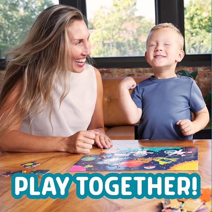 Chuckle & Roar Jigsaw Puzzle Set - 4 Pack, 48, 72 & 100 Pieces, Ages 3+ - Space, Ocean, Safari & World Map Scenes - Color Coded Backs & Storage Bags - Learning Toys for Preschool