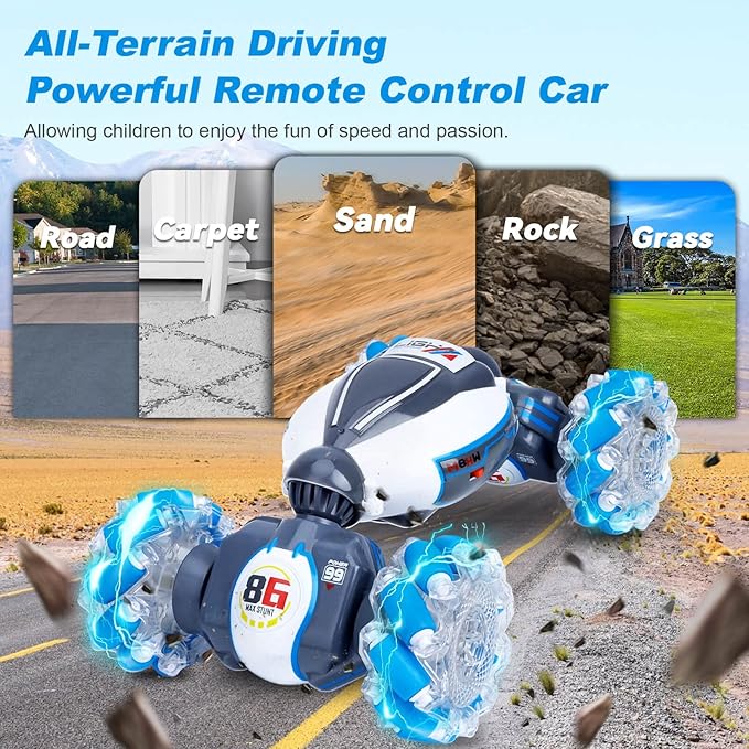 Fosgoit Gesture Sensing RC Stunt Car, Toys for Boys Girls 6-12 Year Old 4WD Remote Control Car 360° Rotate Transform Off-Road Drift RC Toy with Lights Music, 2.4Ghz Hand Control Birthday Xmas Gifts