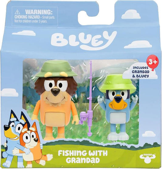 Bluey Fishing with Grandad Action Figure Set of 2, Character Toys with Grandad Figure and Fishing Rod Accessory, Small Action Figures for Kids Ages 3+