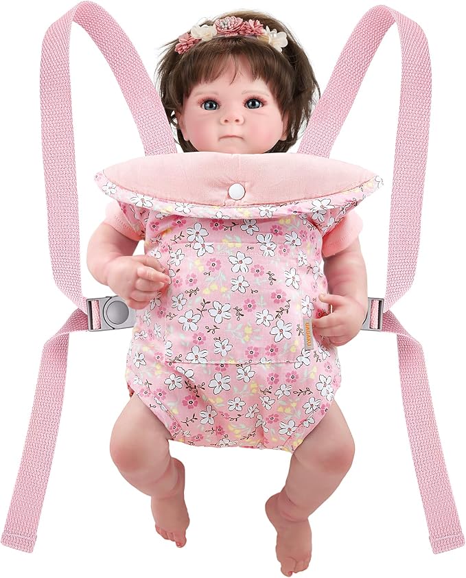 GAGAKU Baby Doll Carrier for Little Girls, Reborn Doll Accessories for Toddlers 3+ Years Old, Kids Toy Baby Dolls Carrier - Pink - Helleborus