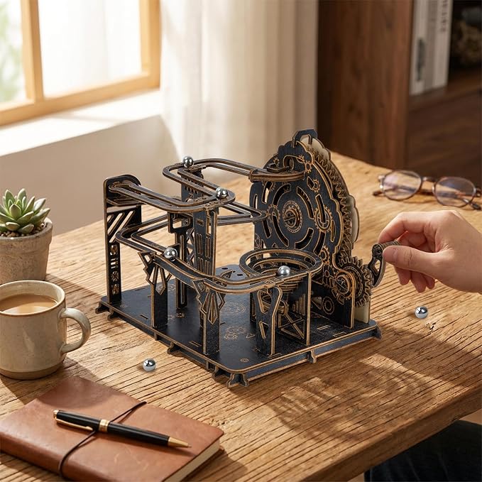 3D Wooden Puzzles for Adults, Mechanical Marble Run Model Kits to Build, DIY Wooden Puzzle with 6 Steel Marbles, Unique Birthday Gifts for Women Men
