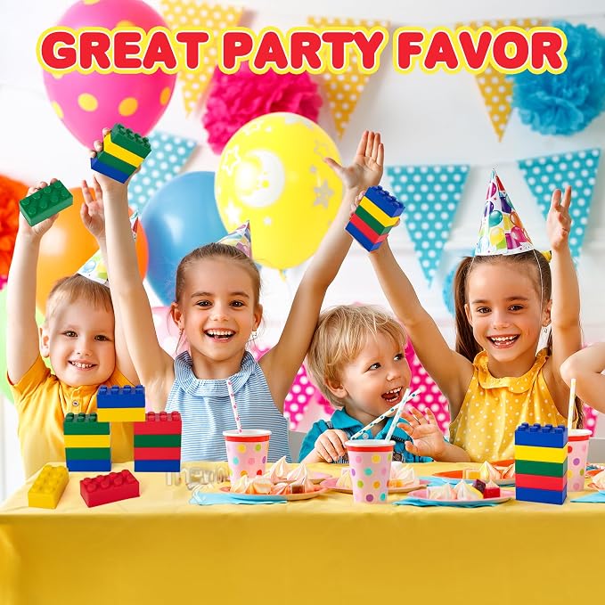 ArtCreativity Building Block Stress Relief Toys for Kids, Set of 12, Stacking Construction Foam Squeeze Toys in 4 Vibrant Colors, Birthday Party Favors, Goodie Bag Fillers Office Gifts Sensory Fidget