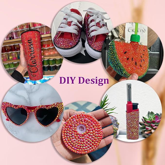 30000Pcs Resin Rhinestones for Bedazzling with Tweezers, Red AB Rhinestones for Crafting with 3Pcs 10ml B7000 Jewelry Glue for DIY Crafts Clothing Tumblers Shoes Fabric Nail Art