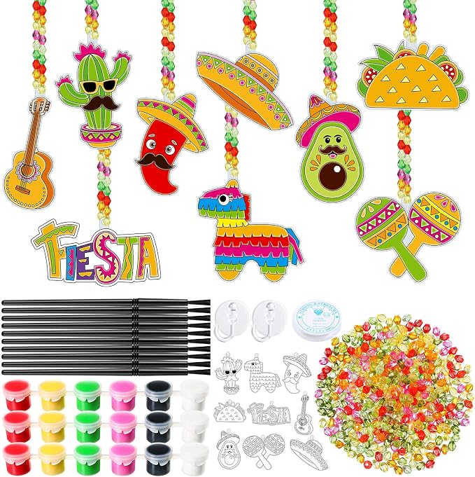 Pasimy 36 Sets Cinco De Mayo Suncatchers Craft Kits Mexican Fiesta DIY Paint Window Hanging Ornaments Decorations Taco Piñata Maracas Classroom Activities Arts Birthday Gifts Mexican Party Favors
