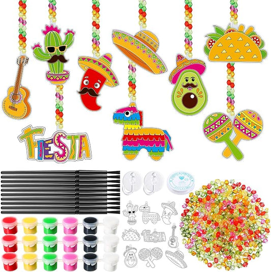 Pasimy 36 Sets Cinco De Mayo Suncatchers Craft Kits Mexican Fiesta DIY Paint Window Hanging Ornaments Decorations Taco Piñata Maracas Classroom Activities Arts Birthday Gifts Mexican Party Favors