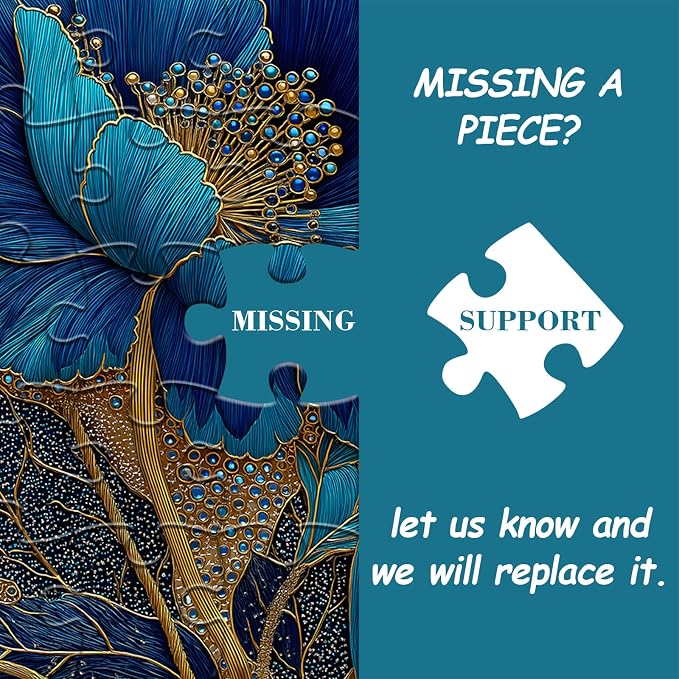 Blue Flower Puzzles for Adults 1000 Pieces, Beautiful Vintage Elegant Floral Jigsaw Puzzles, Diamond Aesthetic Art Plant Theme Puzzle Challenge for Adults Artistic