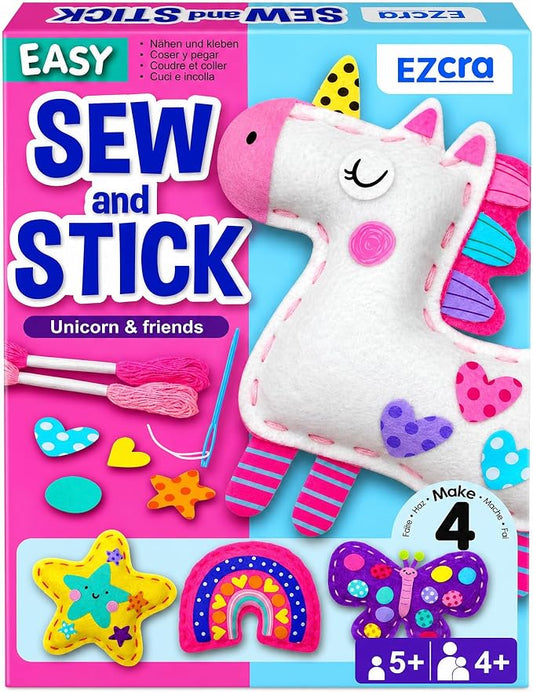 EZCRA Unicorn Sewing Kit for Kids Ages 4-8 - 4 Beginner Kids Sewing Crafts Projects - No-Mess Arts & Crafts for Girls - Gift for Kids with Felt Stickers