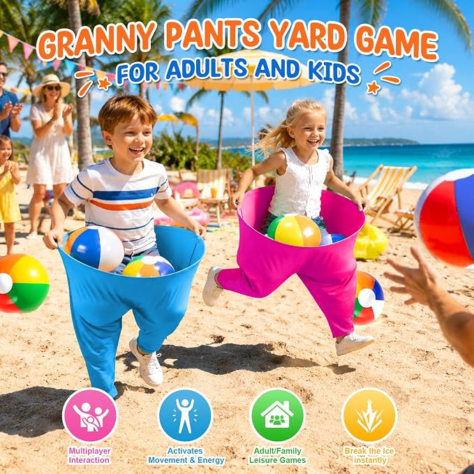 Granny Pants Yard Game, Outdoor Game with Bouncy Ball and Air Pump, Team Relay Family Reunion Party Field Game