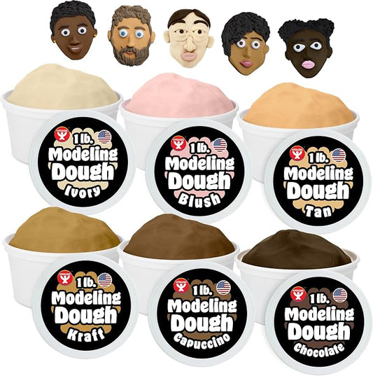 Hygloss Play Modeling Dough for Kids – Multicultural Skin Tones – Safe & Non-Toxic Sensory Dough for Arts & Crafts – Play Clay for Toddler Activities, Preschool Classroom Must-Haves (6 Tubs x 1lb.)
