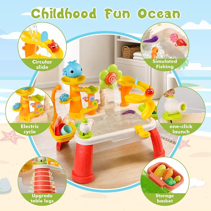 2026 Upgraded Water Table for Toddlers 3+, Water Table for Kids Ages 4-8 with Pump, Play Sink with Running Water, Kitchen Sink for Toddlers, Fishing Game and Outside Sensory Toy (RED) 1
