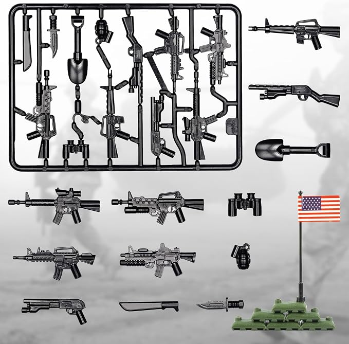 54 Pcs Military U.S. Weapons Pack - U.S.-Vietnam War Toy Set - Compatible with Major Brands, 3 Years and Up