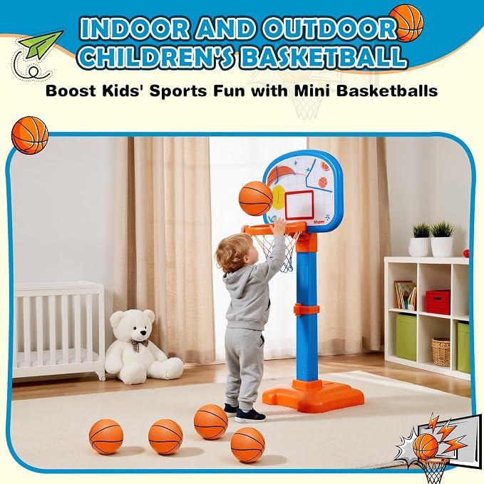 Iyoyo Mini Basketball Set - 5 Pack 6" Small Balls with Pump, Over The Door Mini Hoop Replacements, Toy for Toddlers, Kids, Teenagers, Pool, Indoors, Outdoors