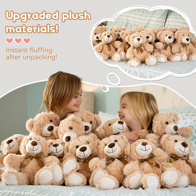 MaoGoLan 15 Pack Teddy Bears in Bulk, 14inch Small Stuffed Animals Teddy Bears for Baby Shower Wholesale Plushies for Mother's Day Birthday Wedding Party Favors - 3 Colors