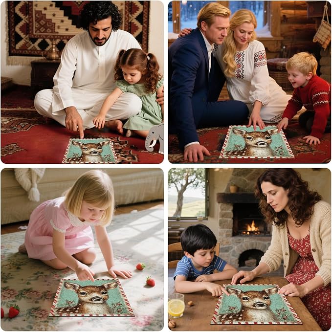 MEATRN Puzzles for Adults & Kids - Christmas Fawn Holiday Wooden Jigsaw Puzzle with Storage Box, 200 Pcs, 8.5"×11", Best Gift for Friends, Festive Family Game Night & Home Decor