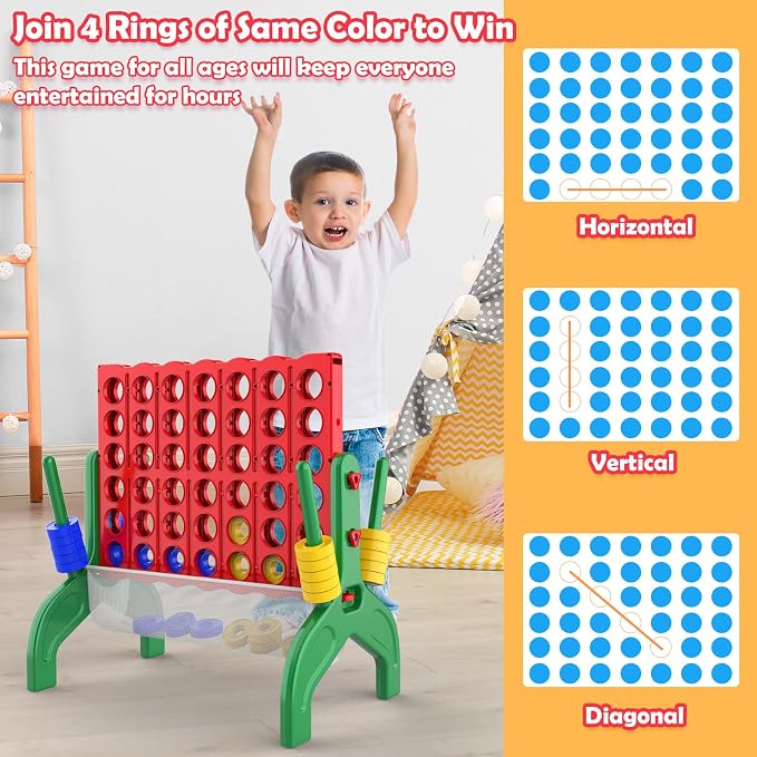 Aywewii 1.9 FT Giant 4-in-A-Row Connect Game 4-to-Score Jumbo Yard Games, Indoor Outdoor Games for Kids, Family Games for Kids and Adults, Tabletop Board Game, Birthday Gift for Boys & Girls