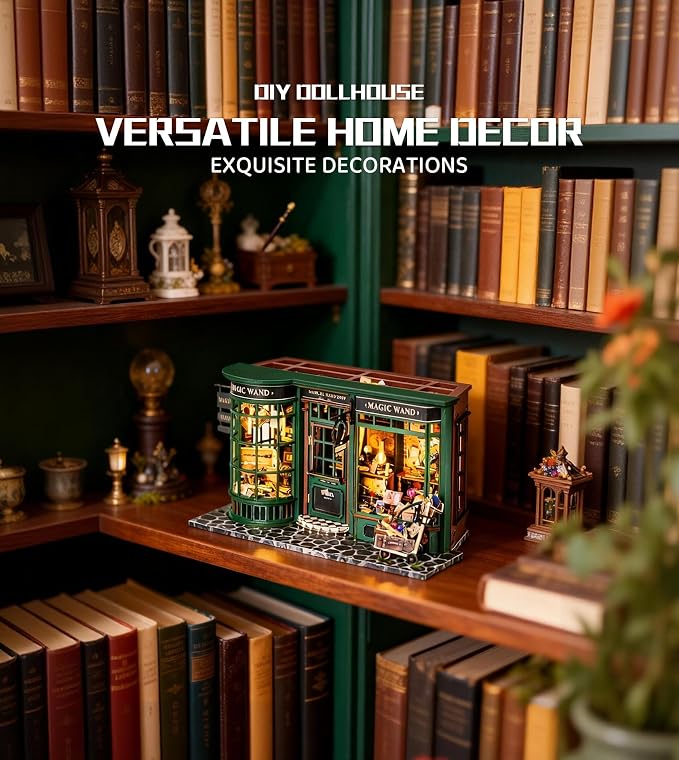 Roroom DIY Miniature House Kit, Magic Full House Book Nook Kit with LED Light, 3D Wooden Puzzle Miniature Dollhouse Kit for Bookshelf Decor-Creative Gift for Family and Friends