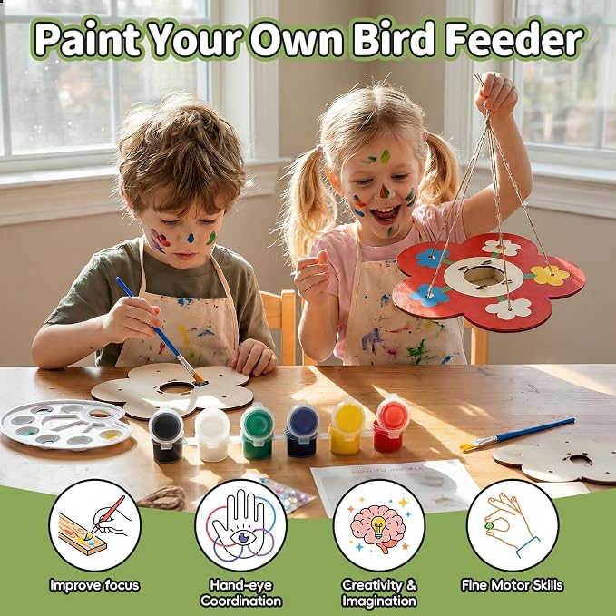 12 Pack Bird Feeder Craft Kits for Kids Ages 3-5 4-8 8-12, DIY Unfinished Wooden Art Painting Kits, Outdoor Bulk Toys for Easter, Christmas, Party Favors