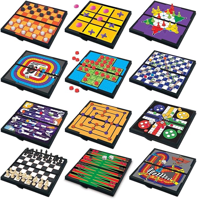 Gamie Magnetic Board Travel Games for Kids, Includes 12 Retro Fun Games - 5" Compact Design, Individually Boxed Travel Essentials for Kids 4-8, 8-12, Road Trip/Airplane/Camping, for All Ages