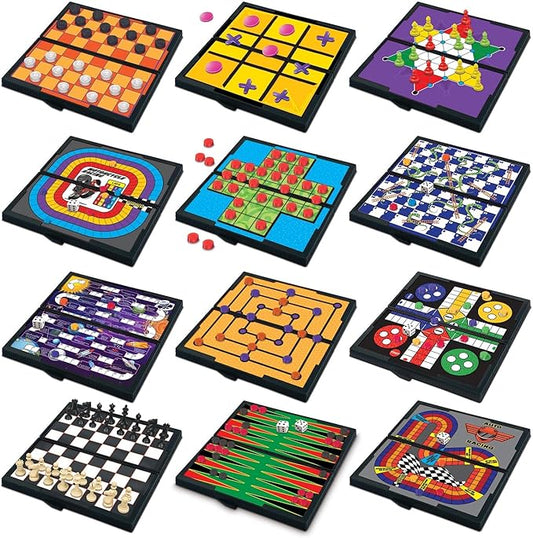 Gamie Magnetic Board Travel Games for Kids, Includes 12 Retro Fun Games - 5" Compact Design, Individually Boxed Travel Essentials for Kids 4-8, 8-12, Road Trip/Airplane/Camping, for All Ages