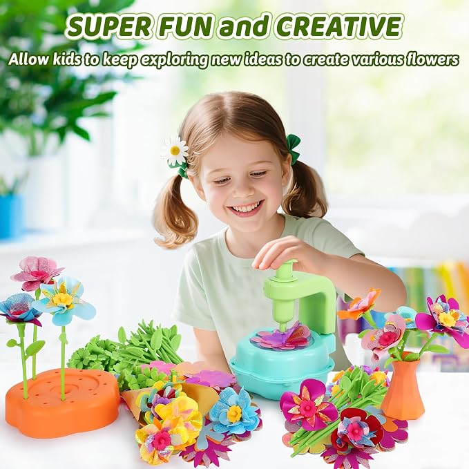 Flower Craft Kits for Kids, Arts and Crafts Activity Toys Set for Girls Ages 4-10, Birthday Gifts for 4 5 6 7 8 9 Year Old Girls, DIY Flower Making Kit for Kids, Creative Toys Gifts for Preschool