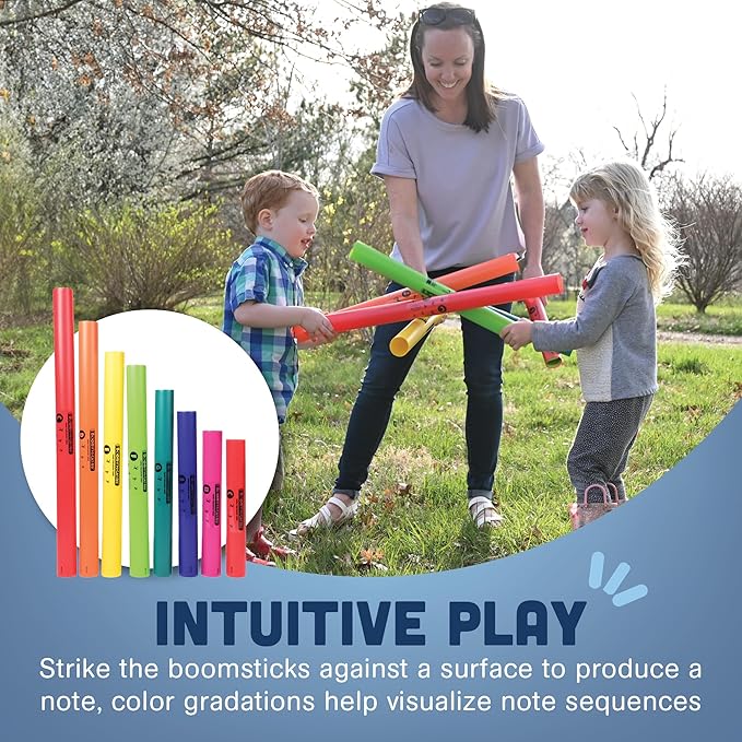 Constructive Playthings Boomwhackers Music Tubes, C to C Scale Musical Sound Tube, Classroom Instruments for Kids, Diatonic Set of 8