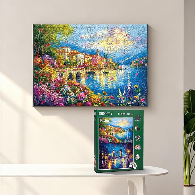 Puzzles for Adults 1000 Pieces, 2 Pack Unique Jigsaw Puzzle for Adults, Garden Town and Darkness Theme, Idea Family Games, Challenging Puzzles for Game Night