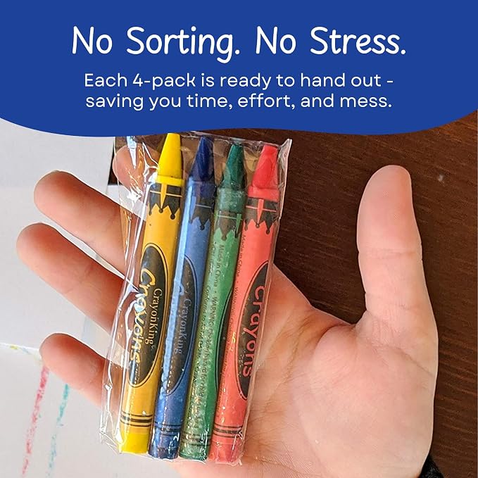 CrayonKing 2000 Bulk Crayons, 500 Individually Wrapped 4-Packs | Non-Toxic, Perfect for Restaurants, Perfect for Classrooms, Perfect for Parties, Goodie Bag Fillers, 4 Assorted Colors