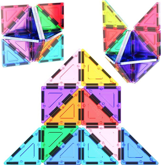 PicassoTiles Magnetic Building Block Set Right Triangle Magnet Tiles Construction Toy STEM Learning Kit Educational Playset Playboard Pretend Play Stacking Blocks Child Brain Development PTE02