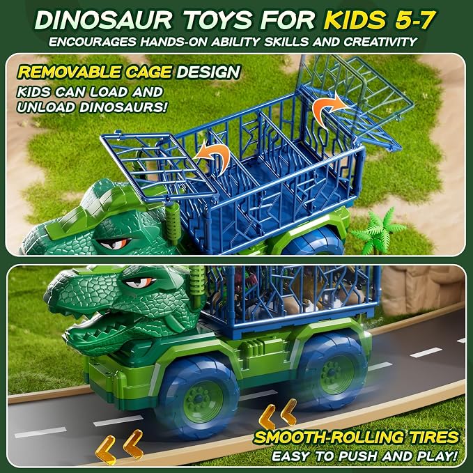 Dinosaur Cars Truck Toys for Kids 3-5 with 8 Dinosaur Figures, Activity Play Mat, Jurassic Play Set for Boys and Girls Ages 5-7