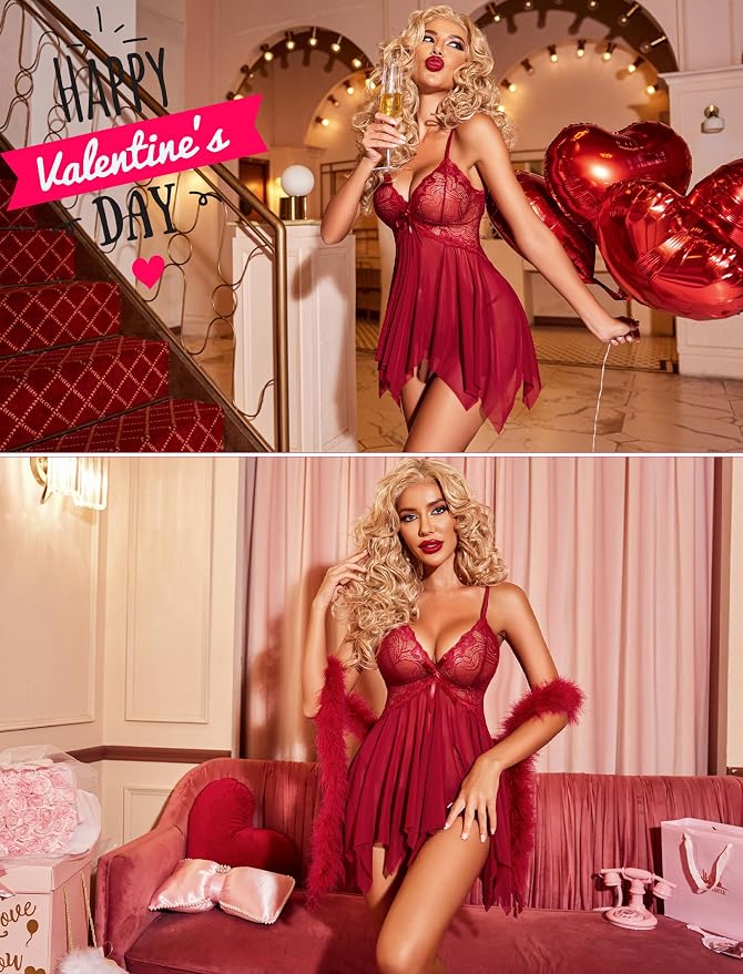 Avidlove Lingerie for Women Lace Babydoll Sleepwear Boudoir Outfits Plus Size Langeray XS-5XL
