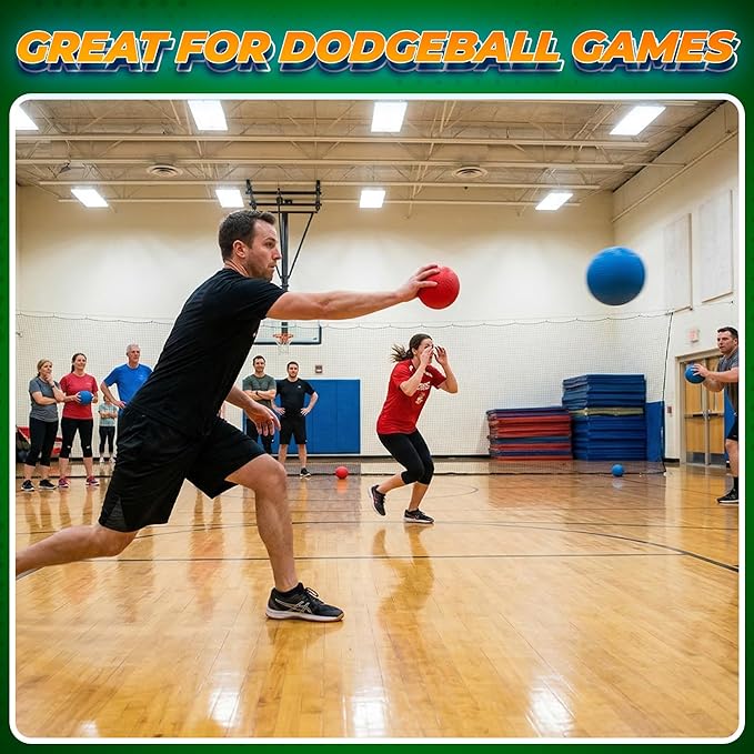 5 Inch Red & Blue Playground Dodgeballs - (2-Pack) - Small Playground Balls for Kids, Teens & Adults - Gym Sports Balls for Dodgeball, Four Square, PE, Recess Games w/Hand Pump