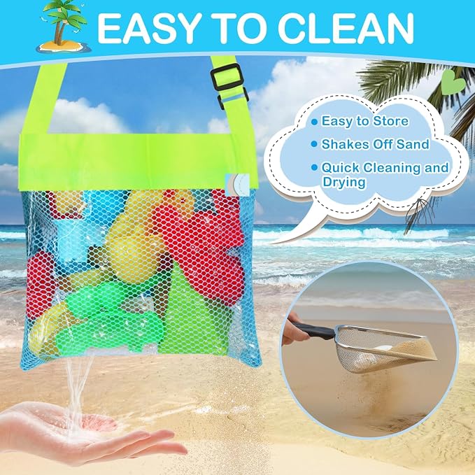 Mototo 18 PCS Collapsible Sand Toys, Kids Beach Sand Toy Sifter Set Shark Tooth Sifter Beach Mesh Shovel with Shell Bags Collapsible Bucket Kids Garden Tools for Shells Sandbox Collecting Shark Tooth