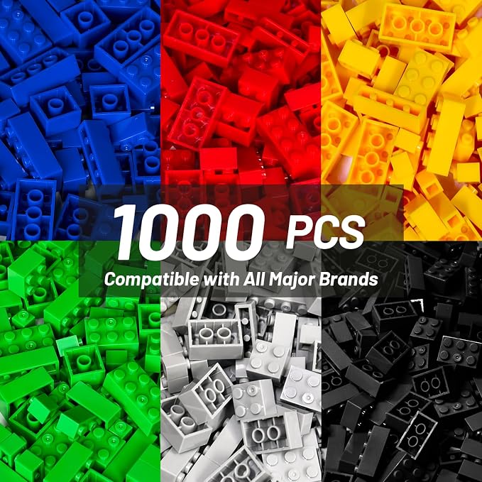 Pairez Toys 1000 Piece Blocks for Building, Bulk 2x4 Basic Bricks Building Set, Compatible with All Major Brands, STEM Building Toys for Kids Ages 4 5 6 7 8 (Classic)