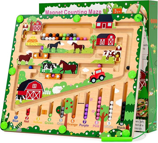 zhiwuzhu Magnetic Color and Number Maze, Montessori Wooden Toys for Ages 2-4,Sensory Toys,Fine Motor Skills Toys for Boys Girls 3-5 Years Old