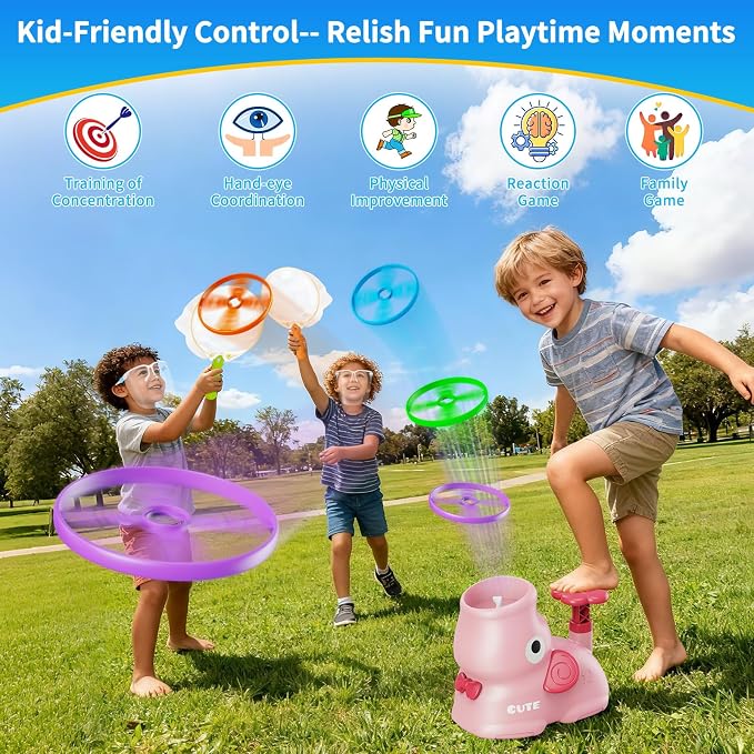 CPSYUB Outdoor Stomp Flying Disc Launcher Toys for Kids Ages 3 4 5 6 7 8 9 10, Elephant Butterfly Catching Game, Outside Yard Activities Chasing Toy, Outdoor Birthday for 3-8 Year Old Boys Girls
