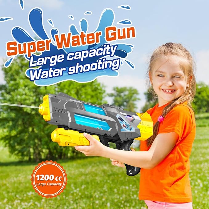 Quanquer Super Water Guns for Adults - 1200cc 2 Pack Super Guns Water Soaker Blaster Squirt Toy with Excellent Range - Gift Toys for Outdoor Swimming Pool Fighting Play (Blue Grey)