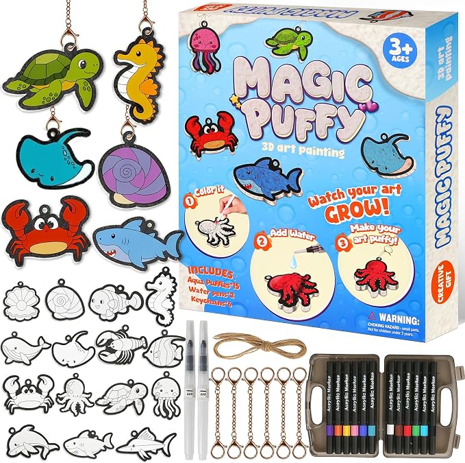 CZTCDP 3D Art Kit, Ocean Animals Magic Foam Texture Painting Set, 15 Pcs Mess Free Craft Kit for Kids – Screen Free Play, Creative Birthday Christmas Gift for Boys and Girls Ages 3-10
