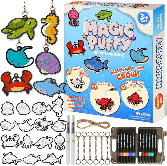 CZTCDP 3D Art Kit, Ocean Animals Magic Foam Texture Painting Set, 15 Pcs Mess Free Craft Kit for Kids – Screen Free Play, Creative Birthday Christmas Gift for Boys and Girls Ages 3-10