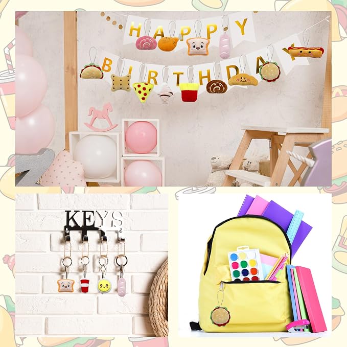 XIPEGPA 40 PCS Mini Food Plush Toy Set Cute Small Food Stuffed Toy Keychain for Party Favors Keychain Ornament for Goody Bag Easter Egg Stuffers Carnival Birthday Party Classroom Prizes