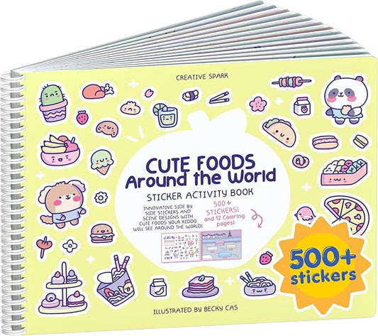 Cute Foods Around The World 500+ Sticker Book for Girls by Cupkin Toddler Airplane Activity Coloring + Sticker Book, Road Trip Essentials, 12 Coloring Pages + Scenes for Ages 2–8 Years