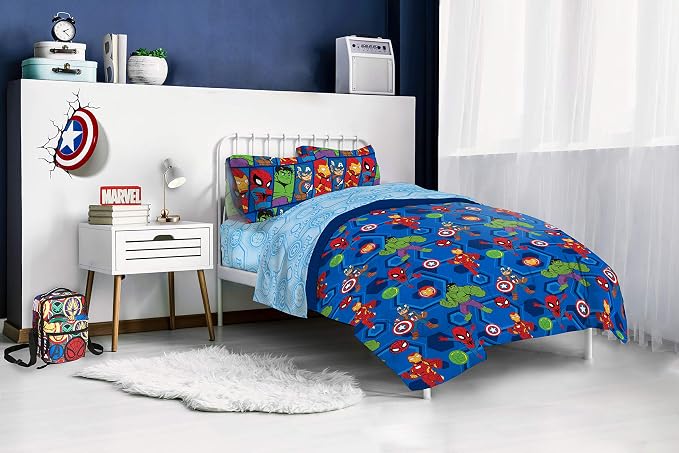Jay Franco Marvel Super Hero Adventures Hero Together 4 Piece Twin Bed Set - Includes Comforter & Sheet Set Bedding Features The Avengers - Super Soft Fade Resistant Microfiber