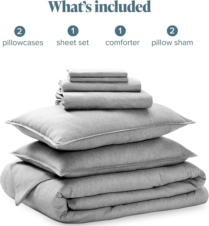 Bare Home Bed-in-A-Bag 7 Piece Comforter & Sheet Set - King - Goose Down Alternative - Ultra-Soft 1800 Premium Bedding Set - Cationic (King, Heathered Charcoal)